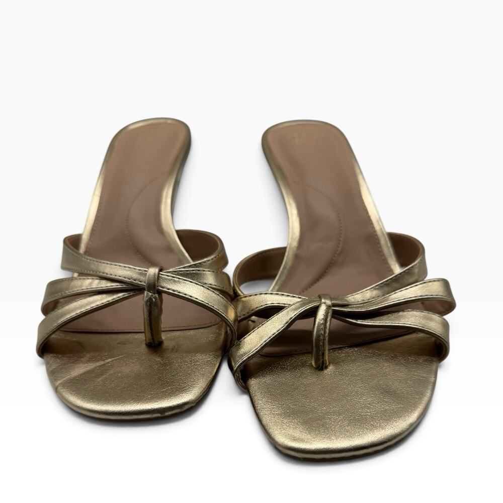 Time And Try Gold Slip On Kitten Heel Sandals Women’s Size 10 - Picture 3 of 8